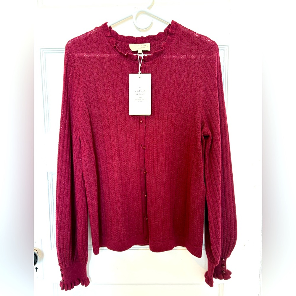 Sezane Gilet Louis Button Down Cardigan Sweater Bordeaux NWT